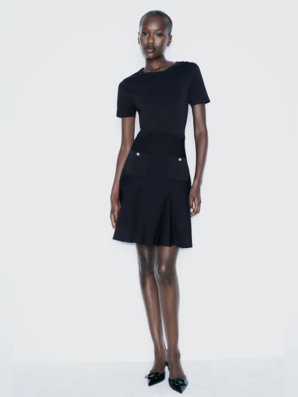 Zara Navy Box Pleat Dress Size Medium